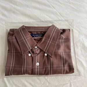 Roundtree and York men’s brown and white striped dress shirt size large